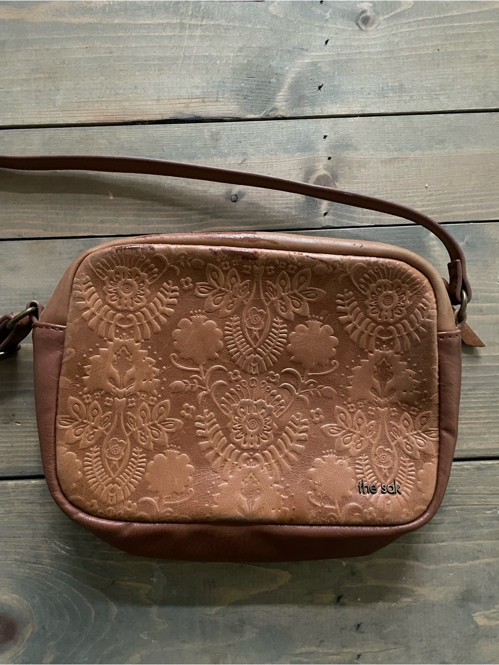 The Sak Embossed Floral Crossbody Bag in Brown - Picture 2 of 3